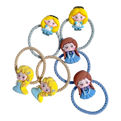 HEY SIS! 6 Princess Hair Ties, Girls Fine Hair Ties, Elastic Ponytail Holder, Princess Accessories, Anna, Elsa, Alice (Princess Set 3)