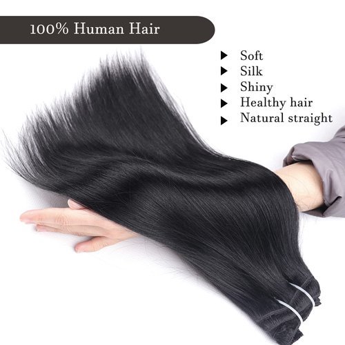 Human Hair Clip in Hair Extensions 120g Jet Black Double Weft Thickened Silky Straight Hair Extensions 8pcs Clip in Hair Extensions(1,16inch)