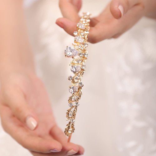 JWICOS Gold Princess Tiara Crown for Girls Wedding Headband Headpieces for Birthday Pageant Prom Bridal Party Photography