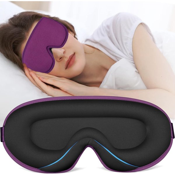 Sleep Mask for Women Men, 3D Contoured Blindfold 100% Blockout Light Eye Mask for Sleeping, Upgraded Eye Cover with Adjustable Strap, Eye Pillow Soft Comfy Eye Shade for Nap Travel Night Shift,Purple