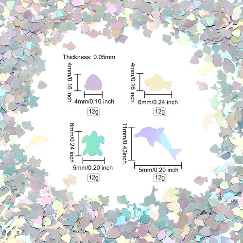 OLYCRAFT 48g 4 Styles Ocean Theme Nail Sequins Nail Art Glitter Sequin Dolphin Fish Resin Epoxy Fillters Art Craft Paint Glitters for DIY Crafting Nail Art Phone Case Manicure Decorations