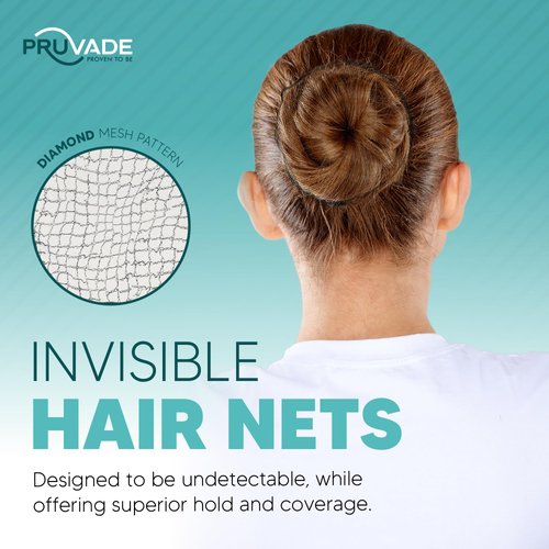 Pruvade - Invisible Hair Nets for Women & Men | 200 Pack | Elastic 24" Mesh Hair Net for Buns, Long Hair & Short Hair - Hairnets for Ballet Dancers, Sleeping, Wig Storage, Food Service & More