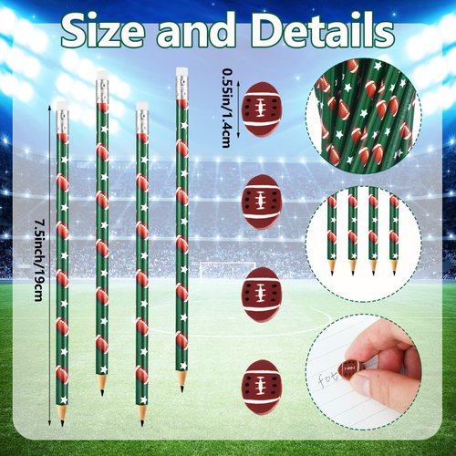 36 Pcs Sports Pencils and 36 Pcs Sports Ball Erasers Fun Wooden Pencils with Sports Eraser for Kids Sports Themed Birthday Party Favors School Office Supplies (Football)