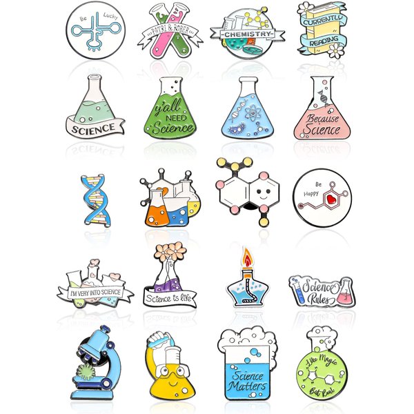 Patelai 20 Pcs Science Pin Set Cute Kawaii Pins Cartoon Scientist Science Pins Lapel Laboratory Brooch Pin for Backpacks Chemistry Kids Adults Clothes Caps Bags(Laboratory Style)