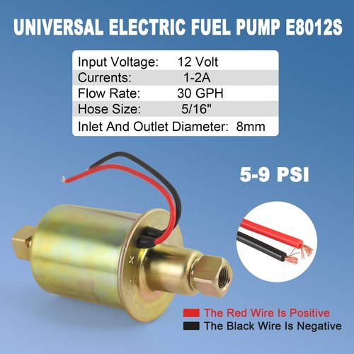 Universal Electric Fuel Pump E8012S Low Pressure 5-9 PSI 12V Inline Transfer Diesel Fuel Pump Replacement For Gasoline Diesel Carburetor Engine With Installation Kit 30 GPH 5/16 Inch P60430 FD0002