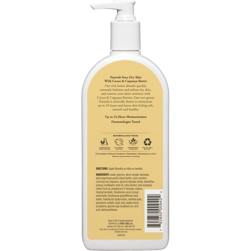 Burts Bees Butter Body Lotion for Dry Skin with Cocoa & Cupuau, 12 Oz (Package May Vary)