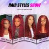 Burgundy Red 13x4 Lace Front Wigs with Natural Deep Wave, Transparent Lace and Baby Hair, Pre-Plucked Human Hair Curly Wig for Black Women 26 Inch