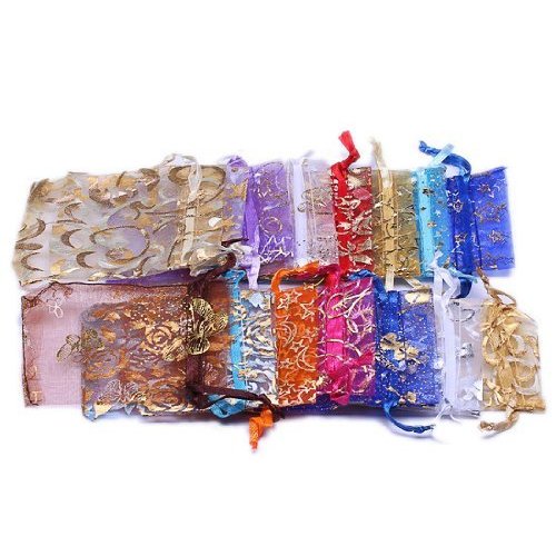 Beading Station BSI - 50 Pcs Lovely Organza Drawstring Pouches Gift Bags Assorted Patterns 4x5 Inches ~ Jewelry Pouch Bags Display