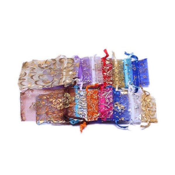 Beading Station BSI - 50 Pcs Lovely Organza Drawstring Pouches Gift Bags Assorted Patterns 4x5 Inches ~ Jewelry Pouch Bags Display