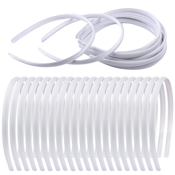 Zifengcer 20 PCS White Satin Covered Headbands for Girls Women Christmas Plain DIY Craft Headbands Plastic Thin Headbands for Women(White)