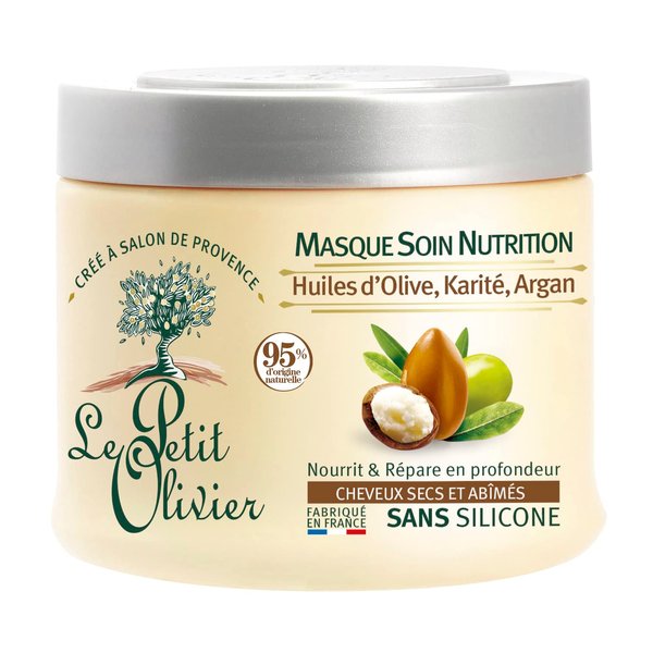 Le Petit Olivier Nutrition Mask for Dry and Damaged Hair, 11.15 oz - Hair Moisturizer - Rich in Olive, Shea, Argan Oils - Paraben, Sulfate-Free - Natural Ingredients - 1 Minute Efficiency - Hair Mask