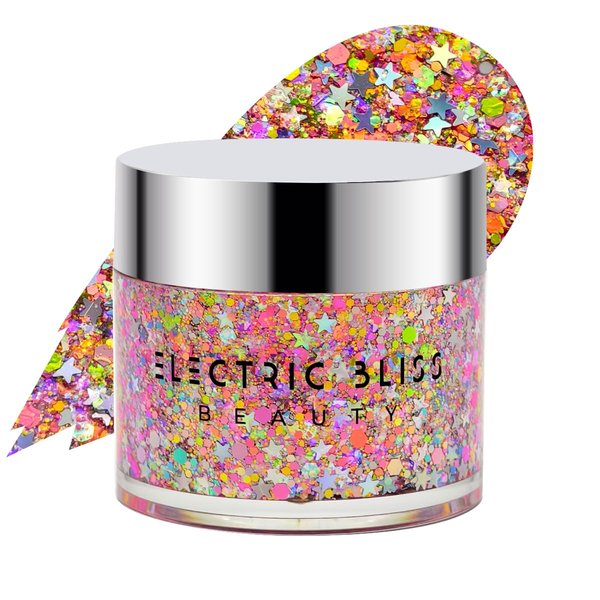 Pastel Rainbow- Chunky Glitter Gel - Holographic Body Glitter Gel for Body, Face, Hair - Vegan & Cruelty Free - Electric Bliss Beauty