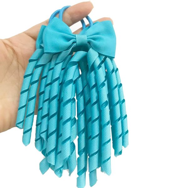 Cheerleading Hair Tie With Curly Ribbons ,Rainbow Wig Shape Hair Bows Hair Bands Ponytail Holders for Women Girls (Tiffany Blue)