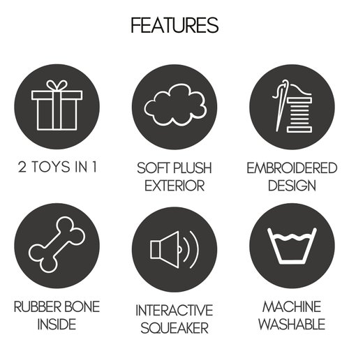 Vanity Fur Pet Shop 2-in-1 Plush Squeaky Dog Toy with Rubber Bone | Interactive & Enrichment Chew Toy for Dogs | Louis Woofton Designer Parody – Orange Fashion | Durable, Stuffed & Squeaker Toy