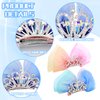 4Pcs Crown Bow Hair Clip Diamond Hair Pin Princess Headband Ribbon Cute Metal Snap Sparkly Tiara Gradient Rhinestone Side Hair Barrette Mini Headdress Styling Accessories for Halloween Christmas Party