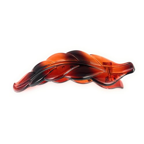 Brown leaf barrette curved hair clip leaves 4.5 inches long stamped textured plastic