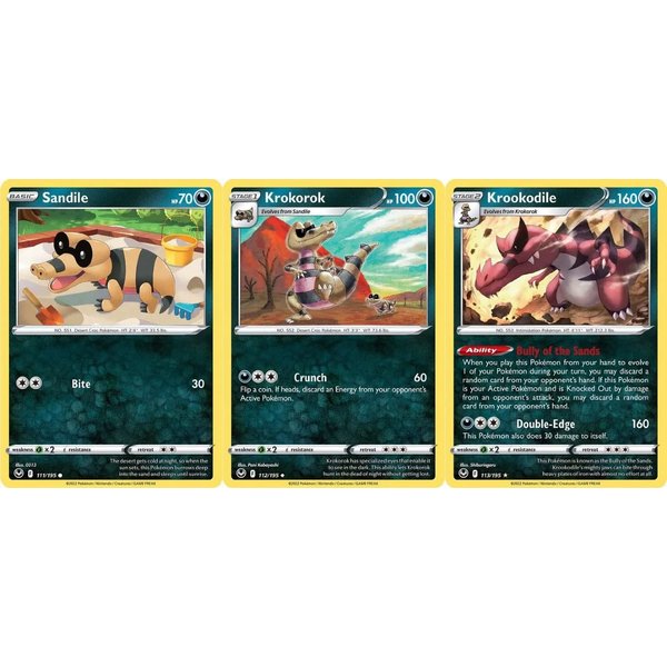 Krookodile 113/195- Silver Tempest - Pokemon Evolution Card Set - Rare 3 Card Lot