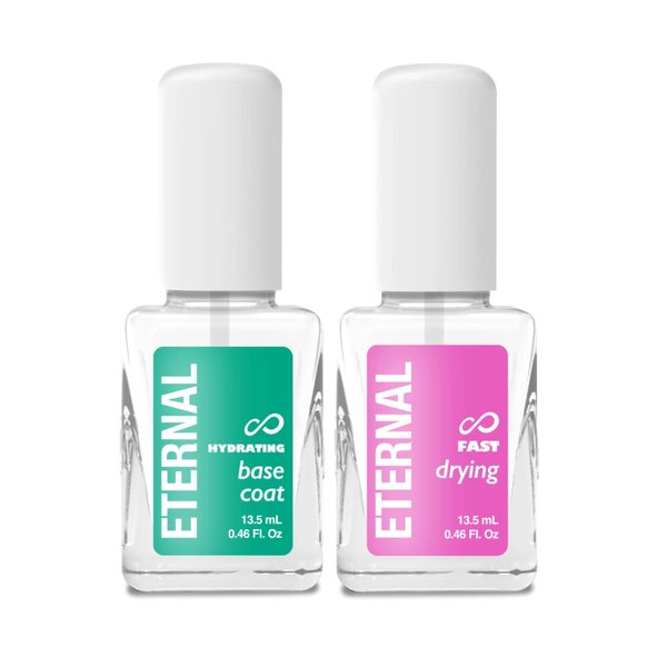Eternal Clear Base Coat Nail Polish & Top Coat Nail Polish Set - Hydrating Nail Base Coat & Fast Drying Nail Top Coat Treatment | Quick Dry & No UV Light Nail Polish Set, 13.5mL (Set of 2)
