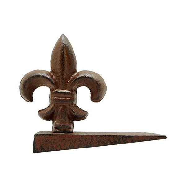 Cast Iron Rustic Brown Fleur De Lis Door Wedge, Doorstop