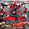 Stcomart 8 PCS Race Car Party Decorations, Black Number 4 Balloon Checkered Balloons Tire Balloons for Boys 4th Birthday