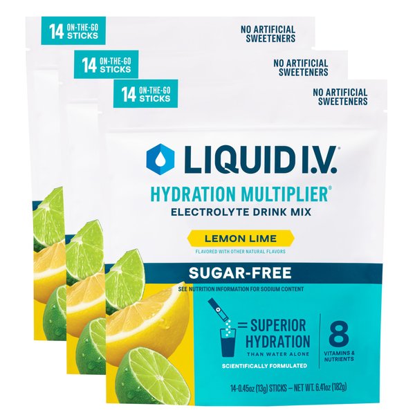 Liquid I.V.® Hydration Multiplier Sugar-Free - Lemon Lime | Electrolyte Powder Drink Mix | 3 Pack (42 Servings)