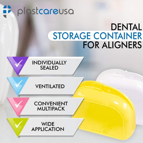 Assorted Retainer Case Box of 12 Individually Sealed, Dental Storage Container for Aligners, Mouth Guards - Yellow, White, Pink, Green, Purple, Blue