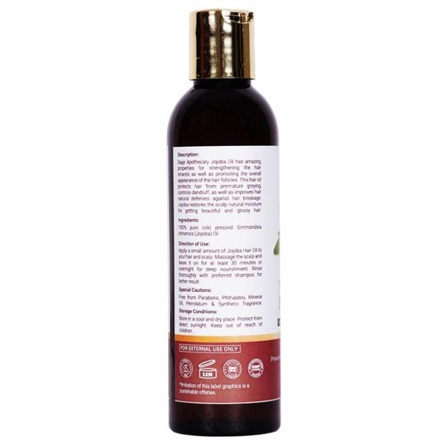Sage Apothecary Jojoba Oil | 100% Pure Jojoba Oil for Skin, Hair, Scalp, Nails, Face | Hair & Body Oil - 200 ml
