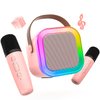 Mini Karaoke Machine for Kids Girls,Toys Birthday Gifts for Ages 4 5 6 7 8+ Year Old,Protable Bluetooth Speaker with 2 Wireless Microphone for Singing Party Outdoor Play (Pink)