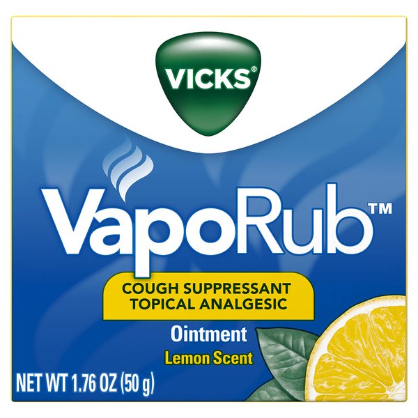 Vicks VapoRub, Lemon Scent, Cough Suppressant, Topical Chest Rub & Analgesic Ointment, Medicated Vapors, Relief from Cough Due to Cold, Aches & Pains, 1.76oz