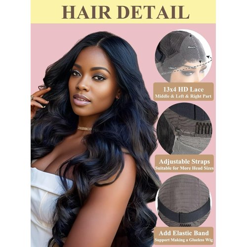 30 Inch Body Wave Lace Front Wigs Human Hair Pre Plucked 180% Density 13x4 Transparent HD Lace Front Wigs for Black Women Glueless Frontal Wigs with Baby Hair Natural Black Human Hair Wig