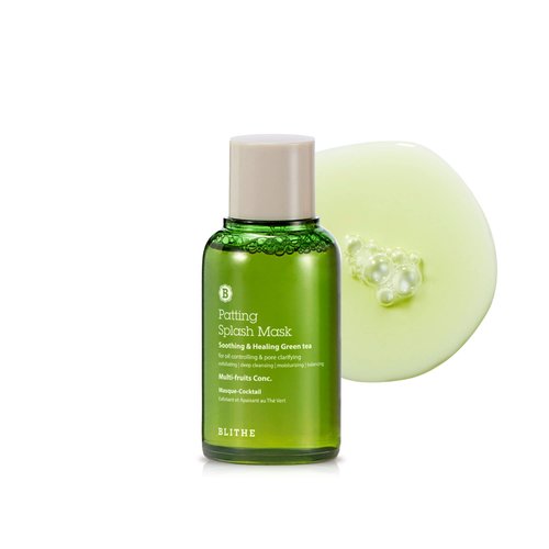 BLITHE Patting Splash Mask Soothing & Healing Green Tea - Lactic Acid Face Exfoliator Wash for Sensitive Skin Vegan K Beauty, Oil Controlling & Pore Clarifying 2.3 Fl Oz
