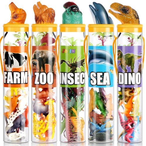 JOYIN 69Pcs Small Animal Figures, Assorted Mini Plastic Animal Toy (Ocean, Zoo, Farm, Dinosaur, Insect), Realistic Tiny Little Animals for Sensory Bin, Christmas Birthday Gifts, Toddler 3+, Kid 3-5