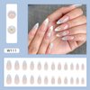 Daisy Press on Nails Medium Almond Fake Nails Full Cover White French tip False Nails with Design Flower Stick on Nails Spring Summer Light Blue Glue on Nails Acrylic Nails for Women Girls Manicure