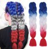 Colored Braiding Hair Extensions for Women Girls Red White Blue Ombre Jumbo Braids Crochet Synthetic Fiber Hair Pre Stretched High Temperature Heat Resistant Braiding Hair 24 Inch