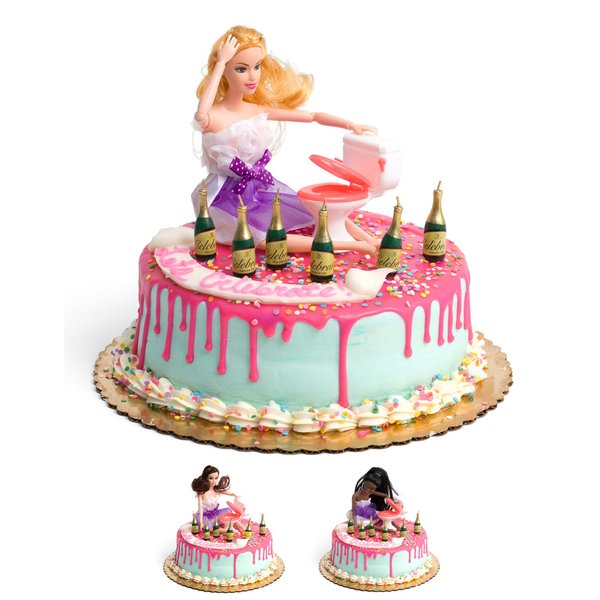 Drunk Doll Cake Toppers | Funny Decoration Kit for Celebrating a Bachelorette Party or any Birthday 21 and Up (8 Piece Set)(Not Edible)(Blonde)