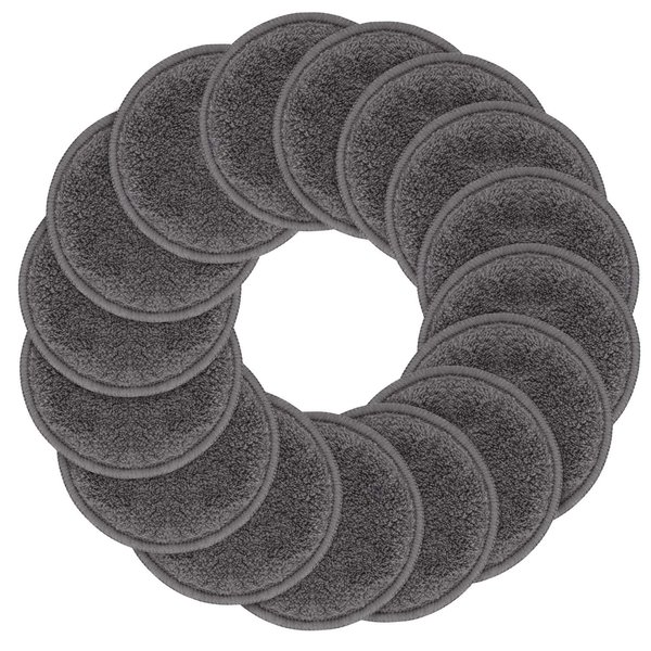 SUNLAND Reusable Makeup Remover Pads for Face,Eye,Lips 16 Pack Microfiber Face Cleansing Gloves Washable with Laundry Bag and Travel Bag Rounds Toner Pads (round 3.15inchx16, dark grey)