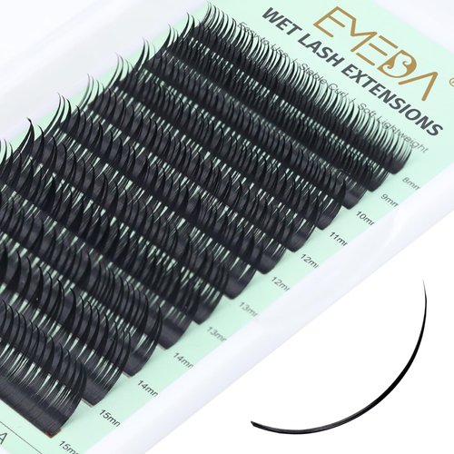 EMEDA Wet Eyelash Extension Individual Lashes 0.07 C D Curl Wet Lash Clusters DIY Lash Extensions Super Matte Wet Look Lashes (0.07 D Curl Mix 8-15mm)