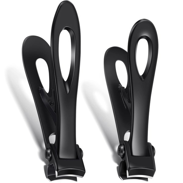 Mudder 2 Pieces Oversized Thick Nail Clippers for Thick Toenails or Tough Fingernails Black Oversized Stainless Steel Toenail Fingernail Clipper Cutter Trimmer for Men Adults, 2 Sizes