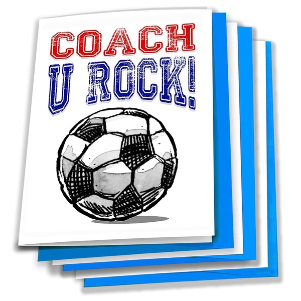 Play Strong 3-Pack Soccer Coach U Rock! 3-Pack (5x7) Greeting Thank You Cards Set Awesome for Soccer Players, Teams, Coaches, Family and Fans - Your Coaches Will Love 'Em!