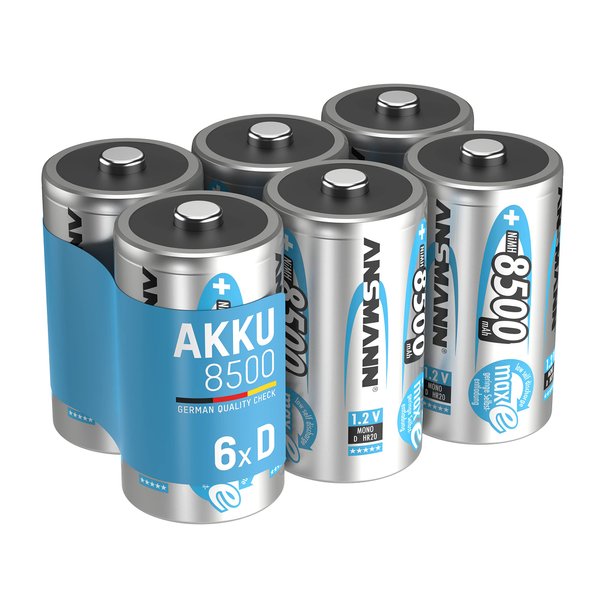 ANSMANN Rechargeable D Batteries 8500mAh maxE ready2use NiMH Professional D Battery pre-charged Power Accu for flashlight (6-Pack)