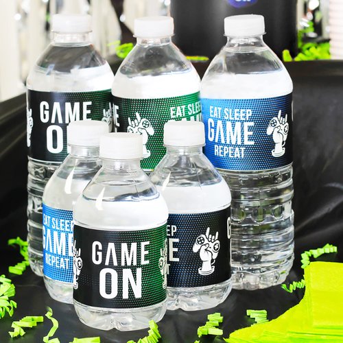 DISTINCTIVS Video Game Birthday Water Bottle Labels - 24 Stickers