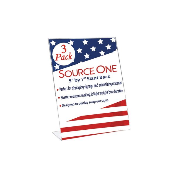 SOURCEONE.ORG Premium 5 x 7 Slant Back Clear Acrylic Sign Holder, Ad Frame, Picture Frame