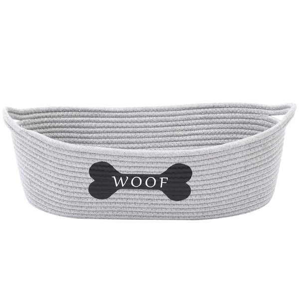 Morezi Dog toy baskets pet toy basket storage in small shallow stuff bin - Perfect for collect puppy toys, cat toy, grooming stuff, diapers, bed, for Bathroom, Playroom, Closet, Home - Grey