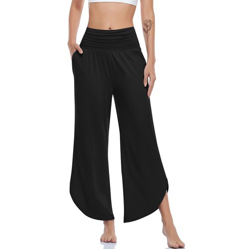 UEU Women's Wide Leg Yoga Pants High Waisted Comfy Dance Sweatpants Loose Casual Soft Lounge Joggers for Women with Pockets (Black, XXL)