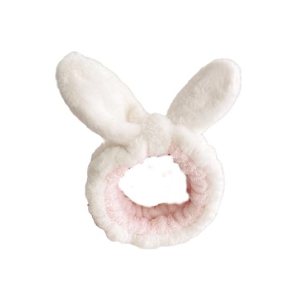 Hofar Cute Bear Face Wash Headband Hairband with Bear Ears Coral Fleece Cartoon Cute Creative Hair Accessories (Rabbit-White)