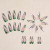 Glitter Green Irregular Pattern Press on Nails Extra Long Ballerina Fake Nails White Lines Coffin Nails Glossy Full Cover Artificial False Nails Design Reusable Stick on Nails Glue on Nails for Women