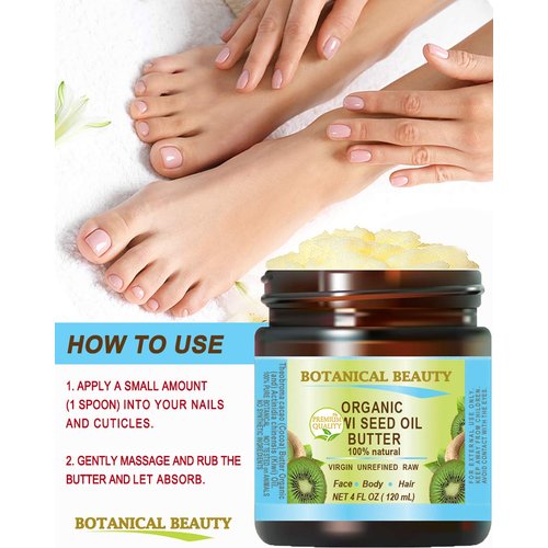 Organic KIWI SEED BUTTER RAW VIRGIN UNREFINED for Face, Body, Hair, Lip, Nails. Dry Skin, Cracked Hands, Rosacea, Eczema, Psoriasis Rashes, Itchiness, Redness 4 Fl. oz. - 120 ml by Botanical Beauty