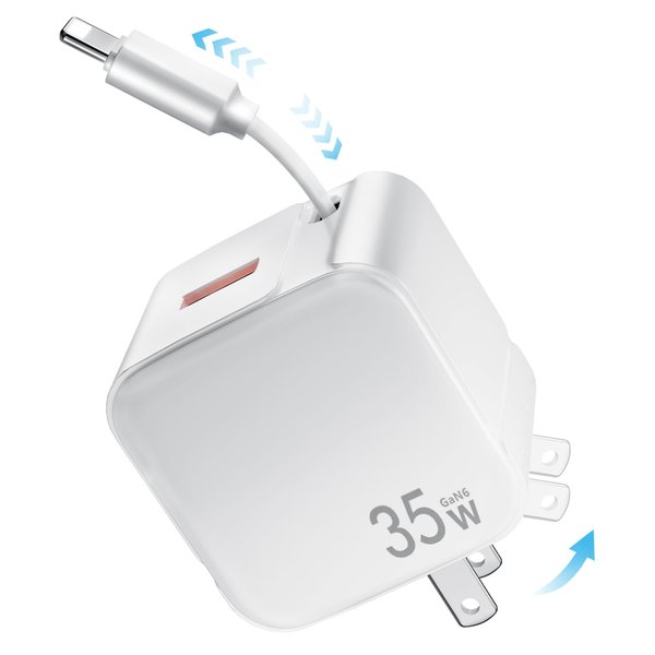 Retractable Wall Charger, 35W Fast USB Charger Block with Retractable Cables for iPhone 14/13/12/11 Pro MAX/XR/XS/8/7,iPad, Portable Retractable Charger Wall Plug for Home Office Travel