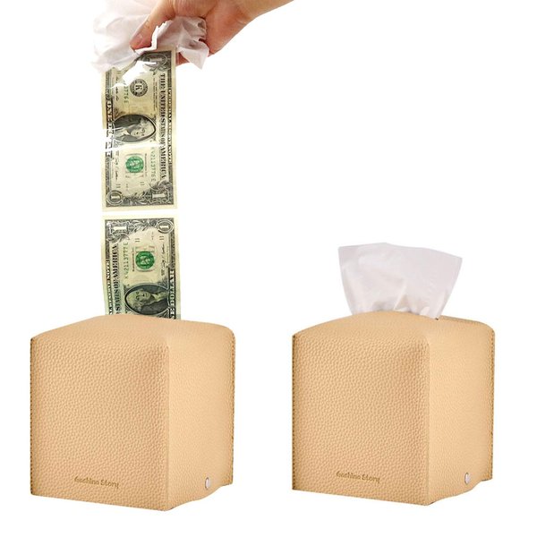 GASHINA STORY Money Pull Out Box for Cash Gift with Reusable Tissue Box Cover - Surprise Pop Up Money Gift Boxes, Perfect for Birthday, Valentines, Anniversary (Cream Beige)