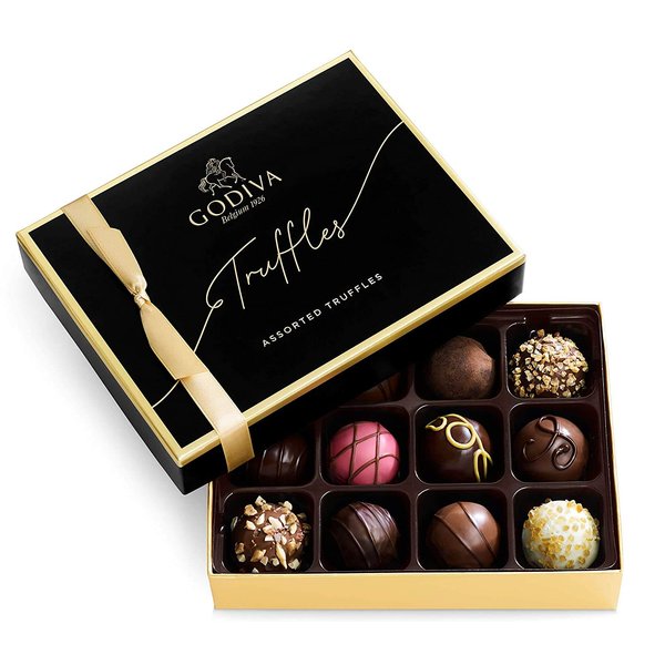 Godiva Chocolatier Signature Assorted Chocolate Truffle Gift Box for Birthday, Thank You, Anniversary, Congratulations Gift Basket Gourmet Candy with Creamy Ganache in Milk, White, Dark Chocolate, 12pc